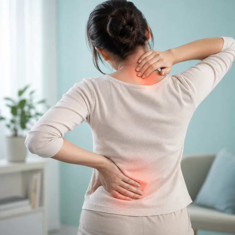 Adult touching a painful lower back